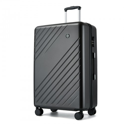 KSK2585 - Kono 28 Inch Large ABS+PC Hard Shell Checked Luggage, Spacious Diagonal Stripe Travel Suitcase with Silent Wheels & Combination Lock  - Grey