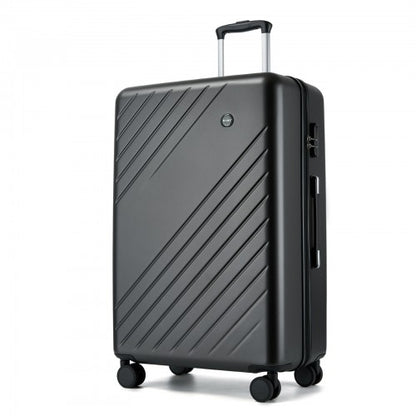 KSK2585 - Kono 28 Inch Large ABS+PC Hard Shell Checked Luggage, Spacious Diagonal Stripe Travel Suitcase with Silent Wheels & Combination Lock  - Grey