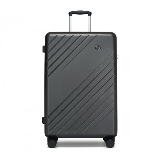 KSK2585 - Kono 28 Inch Large ABS+PC Hard Shell Checked Luggage, Spacious Diagonal Stripe Travel Suitcase with Silent Wheels & Combination Lock  - Grey
