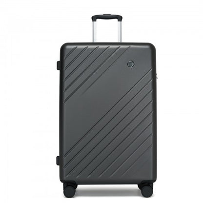 KSK2585 - Kono 28 Inch Large ABS+PC Hard Shell Checked Luggage, Spacious Diagonal Stripe Travel Suitcase with Silent Wheels & Combination Lock  - Grey