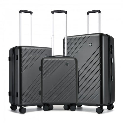 KSK2585 - Kono ABS+PC Hard Shell 3 Piece Luggage Set (20/24/28 Inch) with Diagonal Strap, Silent Wheels & Complete Travel Solution - Grey