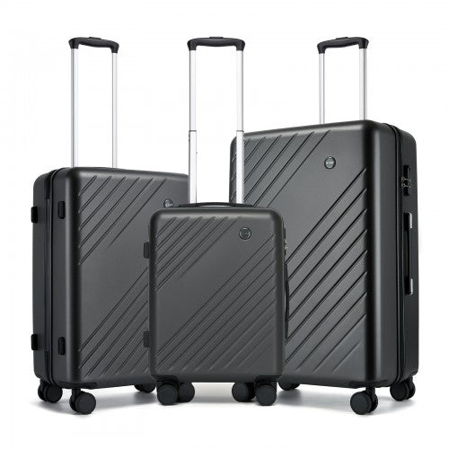 KSK2585 - Kono ABS+PC Hard Shell 3 Piece Luggage Set (20/24/28 Inch) with Diagonal Strap, Silent Wheels & Complete Travel Solution - Grey