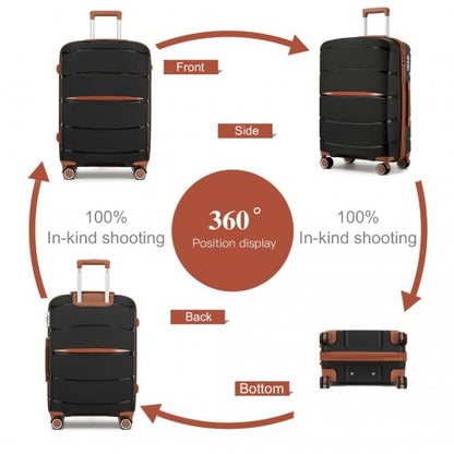 KSK2591 - Kono 20-Inch PP Modern Scratch-Resistant Cabin Suitcase with TSA Lock & Stylish Brown Accents - Black and Brown