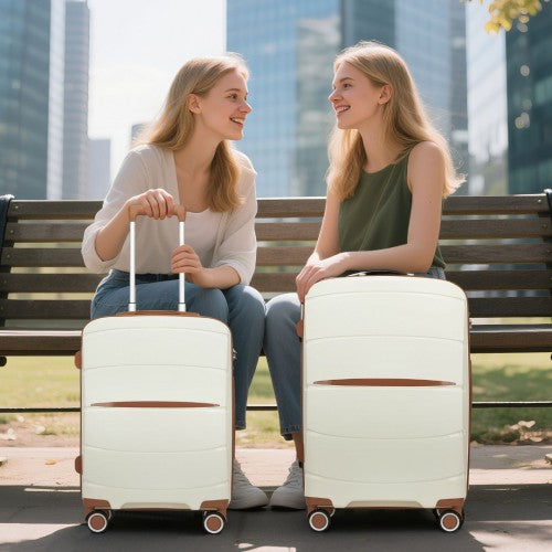 KSK2591 - Kono 20-Inch PP Modern Scratch-Resistant Cabin Suitcase with TSA Lock & Stylish Brown Accents - Cream and Brown