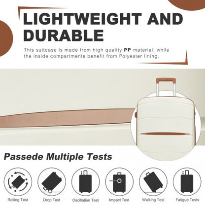 KSK2591 - Kono 24-Inch PP Modern Scratch-Resistant Medium Suitcase with TSA Lock & Stylish Brown Accents - Cream and Brown