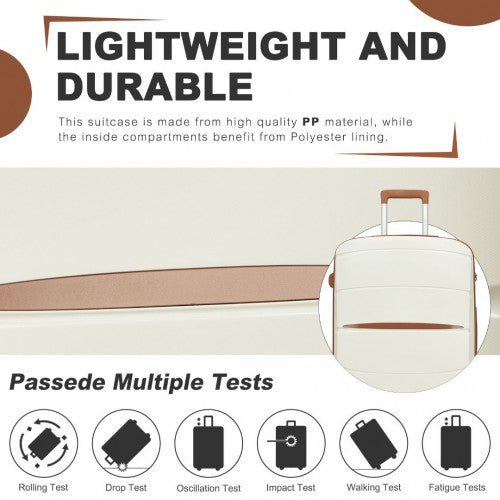 KSK2591 - Kono 28-Inch PP Modern Scratch-Resistant Large Suitcase with TSA Lock & Stylish Brown Accents - Cream and Brown