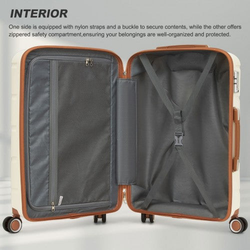 KSK2591 - Kono 28-Inch PP Modern Scratch-Resistant Large Suitcase with TSA Lock & Stylish Brown Accents - Cream and Brown
