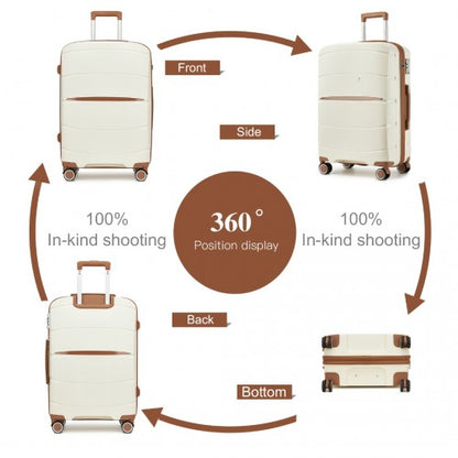 KSK2591 - Kono 20-Inch PP Modern Scratch-Resistant Cabin Suitcase with TSA Lock & Stylish Brown Accents - Cream and Brown