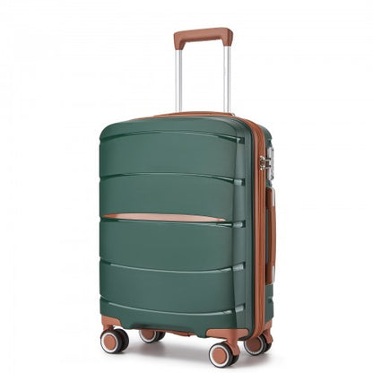 KSK2591 - Kono 20-Inch PP Modern Scratch-Resistant Cabin Suitcase with TSA Lock & Stylish Brown Accents - Green and Brown