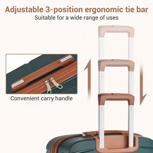 KSK2591 - Kono 20-Inch PP Modern Scratch-Resistant Cabin Suitcase with TSA Lock & Stylish Brown Accents - Green and Brown