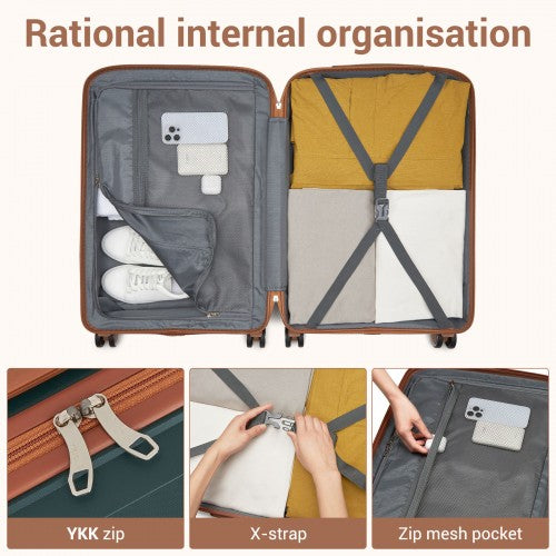 KSK2591 - Kono 20-Inch PP Modern Scratch-Resistant Cabin Suitcase with TSA Lock & Stylish Brown Accents - Green and Brown