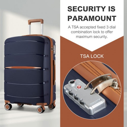 KSK2591 - Kono 24-Inch PP Modern Scratch-Resistant Medium Suitcase with TSA Lock & Stylish Brown Accents - Navy and Brown