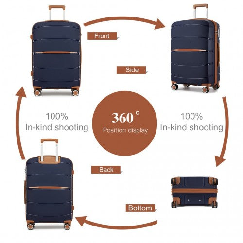 KSK2591 - Kono 24-Inch PP Modern Scratch-Resistant Medium Suitcase with TSA Lock & Stylish Brown Accents - Navy and Brown