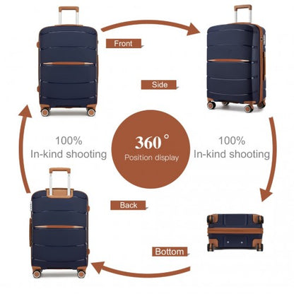 KSK2591 - Kono 24-Inch PP Modern Scratch-Resistant Medium Suitcase with TSA Lock & Stylish Brown Accents - Navy and Brown