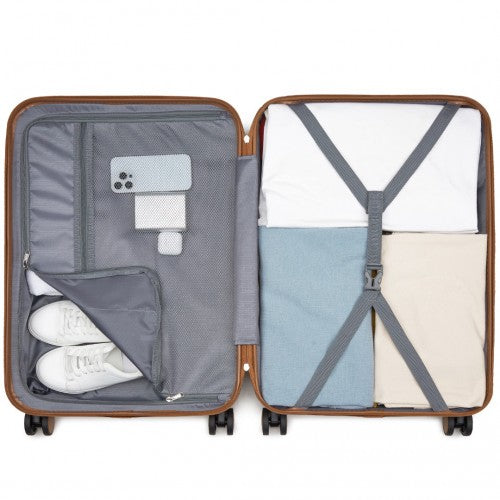 KSK2592 - Kono ABS+PC 24-Inch Striped Design with Colour-Block Details Medium Suitcase with Spinner Silent Wheels - Black and Brown