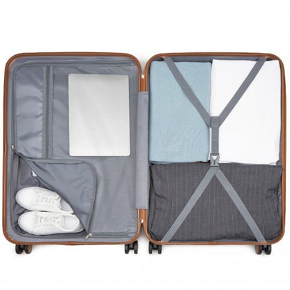 KSK2592 - Kono ABS+PC Striped Design with Colour-Block Details 3-Piece Hardshell Luggage Set with Spinner Wheels - Black and Brown