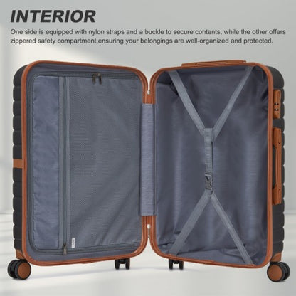 KSK2592 - Kono ABS+PC 24-Inch Striped Design with Colour-Block Details Medium Suitcase with Spinner Silent Wheels - Black and Brown