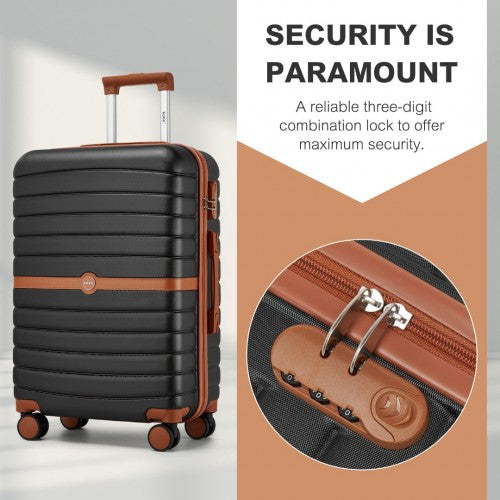 KSK2592 - Kono ABS+PC 28-Inch Striped Design with Colour-Block Details Large Checked Luggage for Longer Travels - Black and Brown
