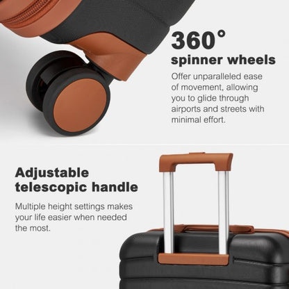 KSK2592 - Kono ABS+PC 24-Inch Striped Design with Colour-Block Details Medium Suitcase with Spinner Silent Wheels - Black and Brown
