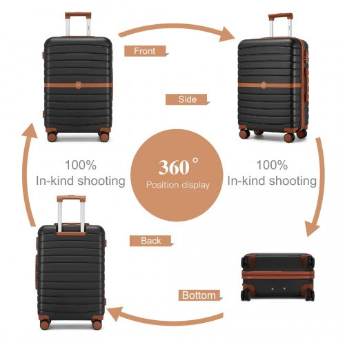 KSK2592 - Kono ABS+PC 24-Inch Striped Design with Colour-Block Details Medium Suitcase with Spinner Silent Wheels - Black and Brown