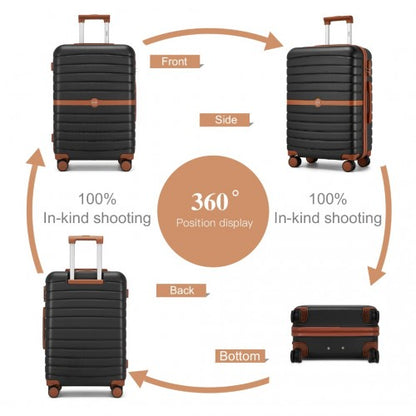 KSK2592 - Kono ABS+PC 28-Inch Striped Design with Colour-Block Details Large Checked Luggage for Longer Travels - Black and Brown