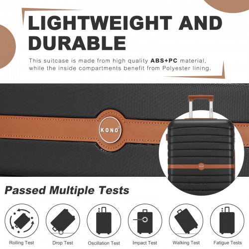 KSK2592 - Kono ABS+PC Striped Design with Colour-Block Details 3-Piece Hardshell Luggage Set with Spinner Wheels - Black and Brown