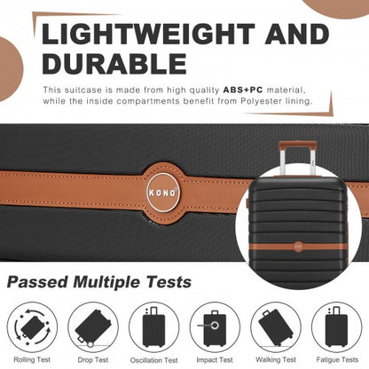 KSK2592 - Kono ABS+PC Striped Design with Colour-Block Details 3-Piece Hardshell Luggage Set with Spinner Wheels - Black and Brown