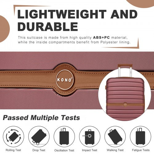 KSK2592 - Kono ABS+PC 20-Inch Striped Design with Colour-Block Details Carry-On Cabin Suitcase with Silent Spinner Wheels - Burgundy and Brown