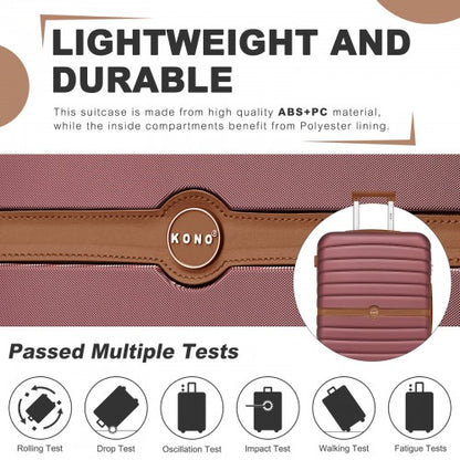 KSK2592 - Kono ABS+PC 20-Inch Striped Design with Colour-Block Details Carry-On Cabin Suitcase with Silent Spinner Wheels - Burgundy and Brown