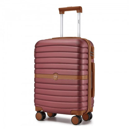 KSK2592 - Kono ABS+PC 20-Inch Striped Design with Colour-Block Details Carry-On Cabin Suitcase with Silent Spinner Wheels - Burgundy and Brown