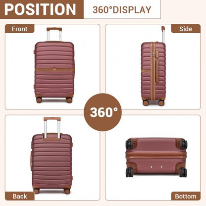 KSK2592 - Kono ABS+PC 20-Inch Striped Design with Colour-Block Details Carry-On Cabin Suitcase with Silent Spinner Wheels - Burgundy and Brown