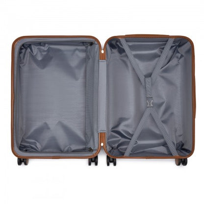 KSK2592 - Kono ABS+PC 24-Inch Striped Design with Colour-Block Details Medium Suitcase with Spinner Silent Wheels - Burgundy and Brown