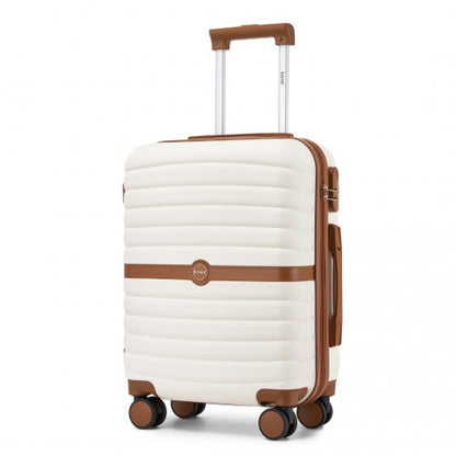 KSK2592 - Kono ABS+PC 20-Inch Striped Design with Colour-Block Details Carry-On Cabin Suitcase with Silent Spinner Wheels - Cream and Brown