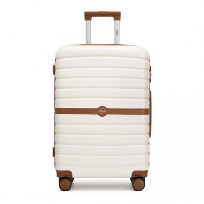 KSK2592 - Kono ABS+PC 24-Inch Striped Design with Colour-Block Details Medium Suitcase with Spinner Silent Wheels - Cream and Brown