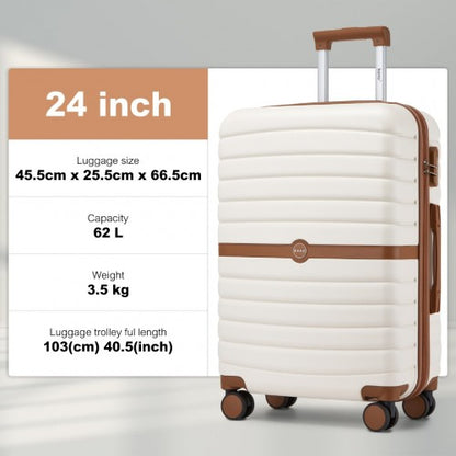 KSK2592 - Kono ABS+PC 24-Inch Striped Design with Colour-Block Details Medium Suitcase with Spinner Silent Wheels - Cream and Brown