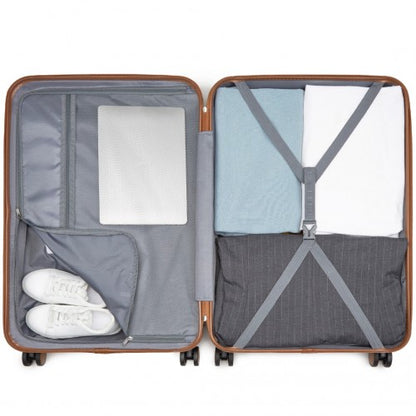 KSK2592 - Kono ABS+PC 28-Inch Striped Design with Colour-Block Details Large Checked Luggage for Longer Travels - Cream and Brown