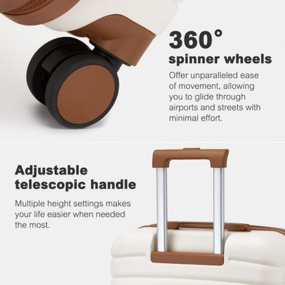 KSK2592 - Kono ABS+PC Striped Design with Colour-Block Details 3-Piece Hardshell Luggage Set with Spinner Wheels - Cream and Brown