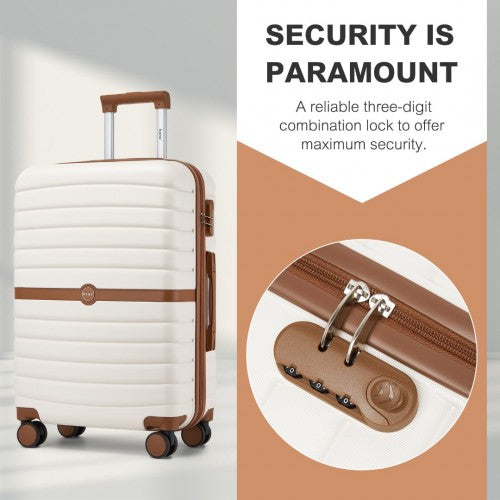 KSK2592 - Kono ABS+PC Striped Design with Colour-Block Details 3-Piece Hardshell Luggage Set with Spinner Wheels - Cream and Brown