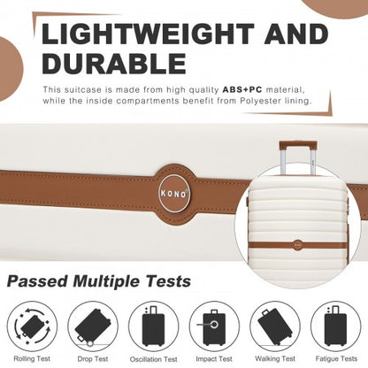 KSK2592 - Kono ABS+PC Striped Design with Colour-Block Details 3-Piece Hardshell Luggage Set with Spinner Wheels - Cream and Brown