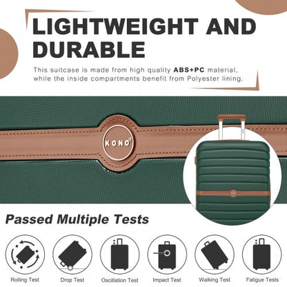 KSK2592 - Kono ABS+PC 20-Inch Striped Design with Colour-Block Details Carry-On Cabin Suitcase with Silent Spinner Wheels - Dark Green and Brown