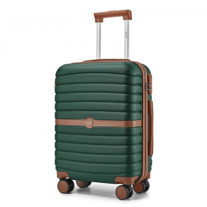 KSK2592 - Kono ABS+PC 20-Inch Striped Design with Colour-Block Details Carry-On Cabin Suitcase with Silent Spinner Wheels - Dark Green and Brown