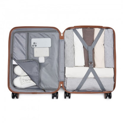 KSK2592 - Kono ABS+PC 20-Inch Striped Design with Colour-Block Details Carry-On Cabin Suitcase with Silent Spinner Wheels - Dark Green and Brown