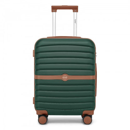 KSK2592 - Kono ABS+PC 20-Inch Striped Design with Colour-Block Details Carry-On Cabin Suitcase with Silent Spinner Wheels - Dark Green and Brown