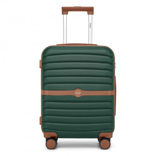 KSK2592 - Kono ABS+PC 20-Inch Striped Design with Colour-Block Details Carry-On Cabin Suitcase with Silent Spinner Wheels - Dark Green and Brown