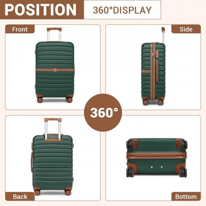 KSK2592 - Kono ABS+PC 20-Inch Striped Design with Colour-Block Details Carry-On Cabin Suitcase with Silent Spinner Wheels - Dark Green and Brown