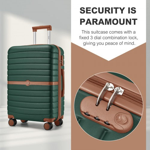 KSK2592 - Kono ABS+PC 20-Inch Striped Design with Colour-Block Details Carry-On Cabin Suitcase with Silent Spinner Wheels - Dark Green and Brown