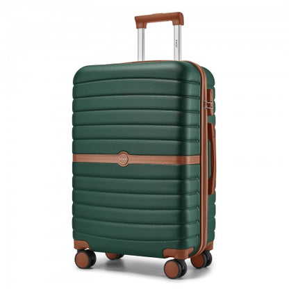 KSK2592 - Kono ABS+PC 24-Inch Striped Design with Colour-Block Details Medium Suitcase with Spinner Silent Wheels - Dark Green and Brown