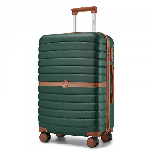 KSK2592 - Kono ABS+PC 24-Inch Striped Design with Colour-Block Details Medium Suitcase with Spinner Silent Wheels - Dark Green and Brown