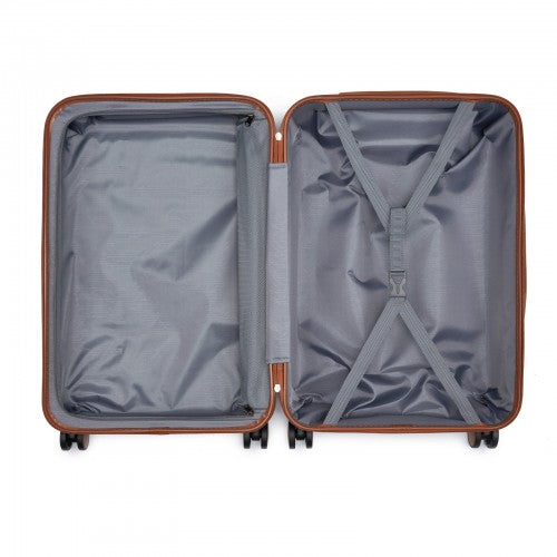 KSK2592 - Kono ABS+PC 24-Inch Striped Design with Colour-Block Details Medium Suitcase with Spinner Silent Wheels - Dark Green and Brown