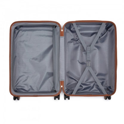 KSK2592 - Kono ABS+PC 24-Inch Striped Design with Colour-Block Details Medium Suitcase with Spinner Silent Wheels - Dark Green and Brown